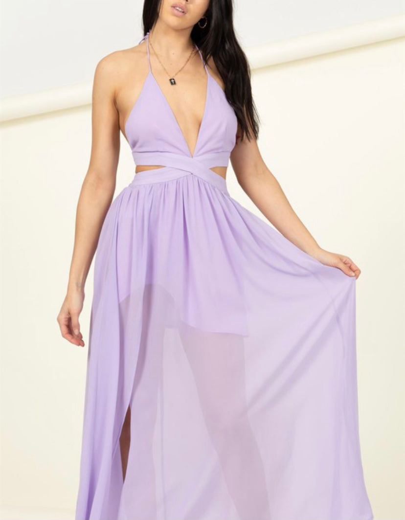 Lavender Halter Cutout Long Dress