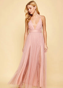 Blush Long Formal Tulle Dress