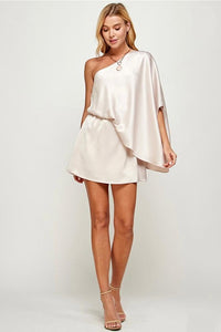 Champagne Satin One Shoulder Dress