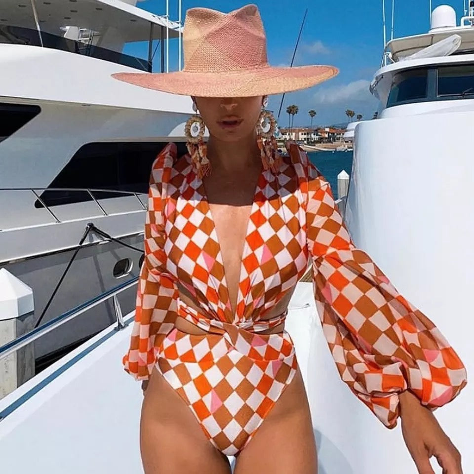 Diamond Print Cutout Swimsuit