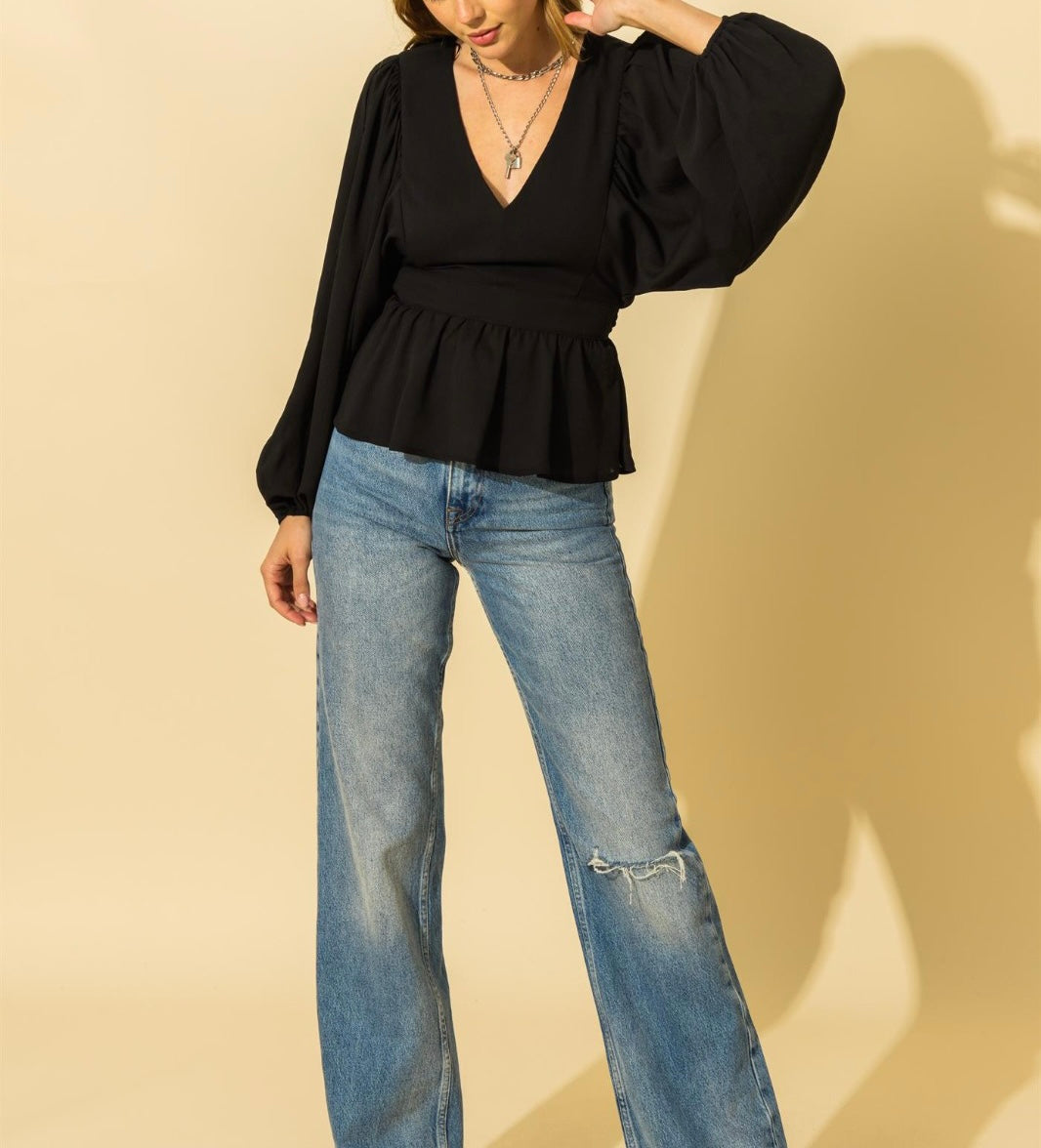 Peplum Balloon Sleeve Blouse