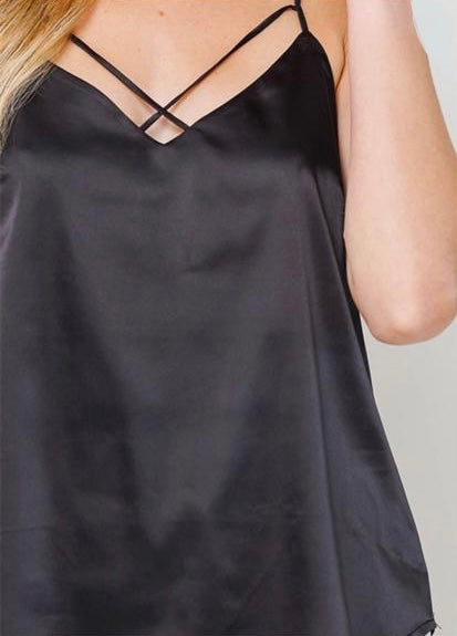 Black Satin Spaghetti Straps Top