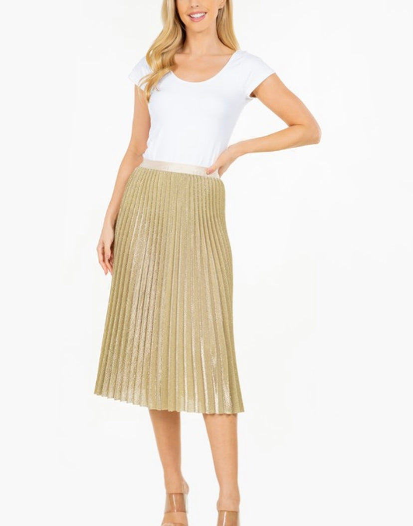 Gold Pleated Midi Skirt