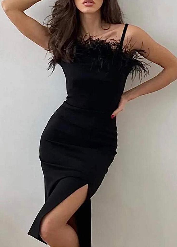 Black Feather Bodycon Dress