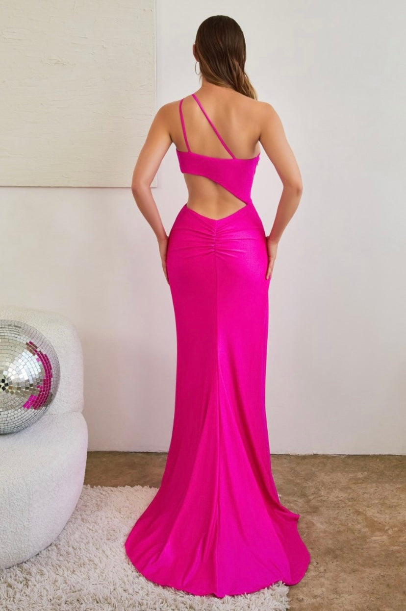 Red One Shoulder Cutouts Sparkly Dress