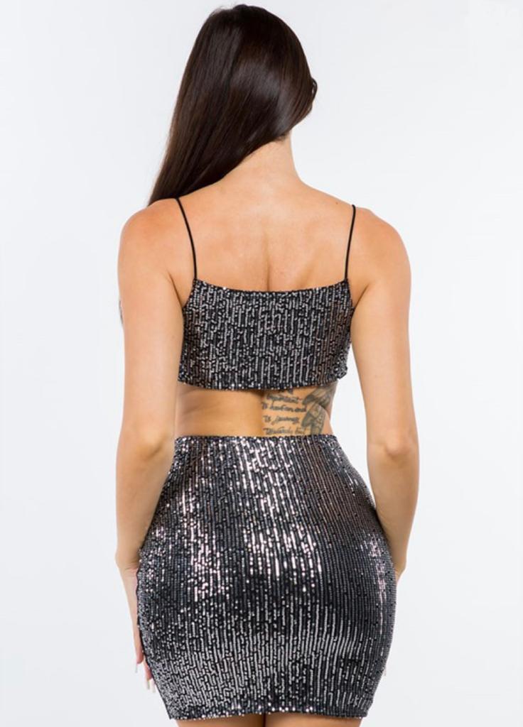 Black Cutout Sequined Dress