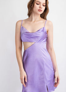 Satin Lilac Asymmetric Cutout Slit Dress