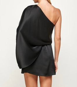 Black Satin One Shoulder Dress