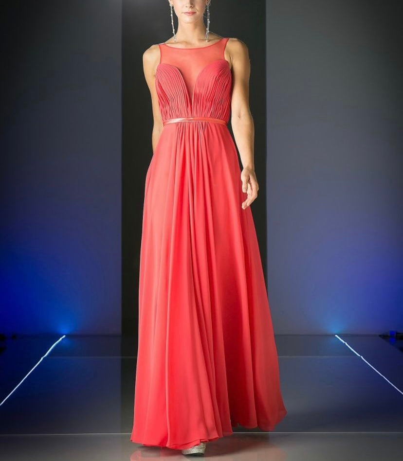 Coral Draped Formal Dress