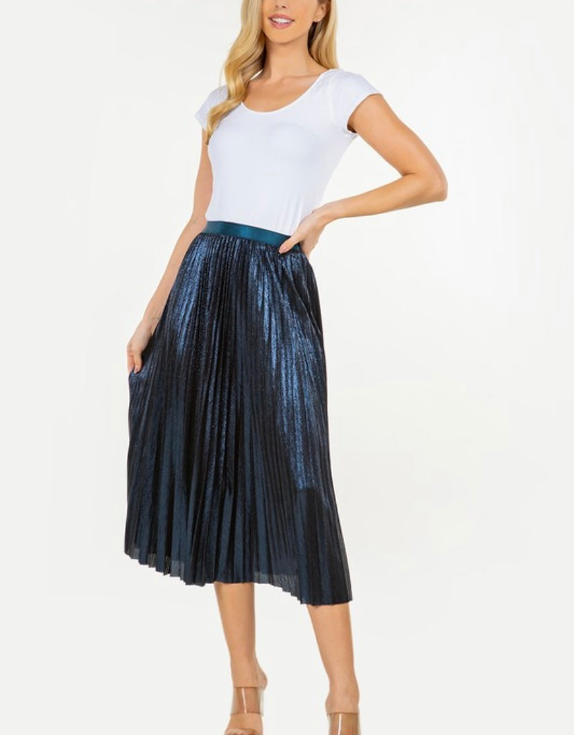 Blue Pleated Midi Skirt