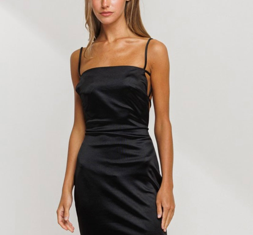 Satin Backless Black Mini Dress