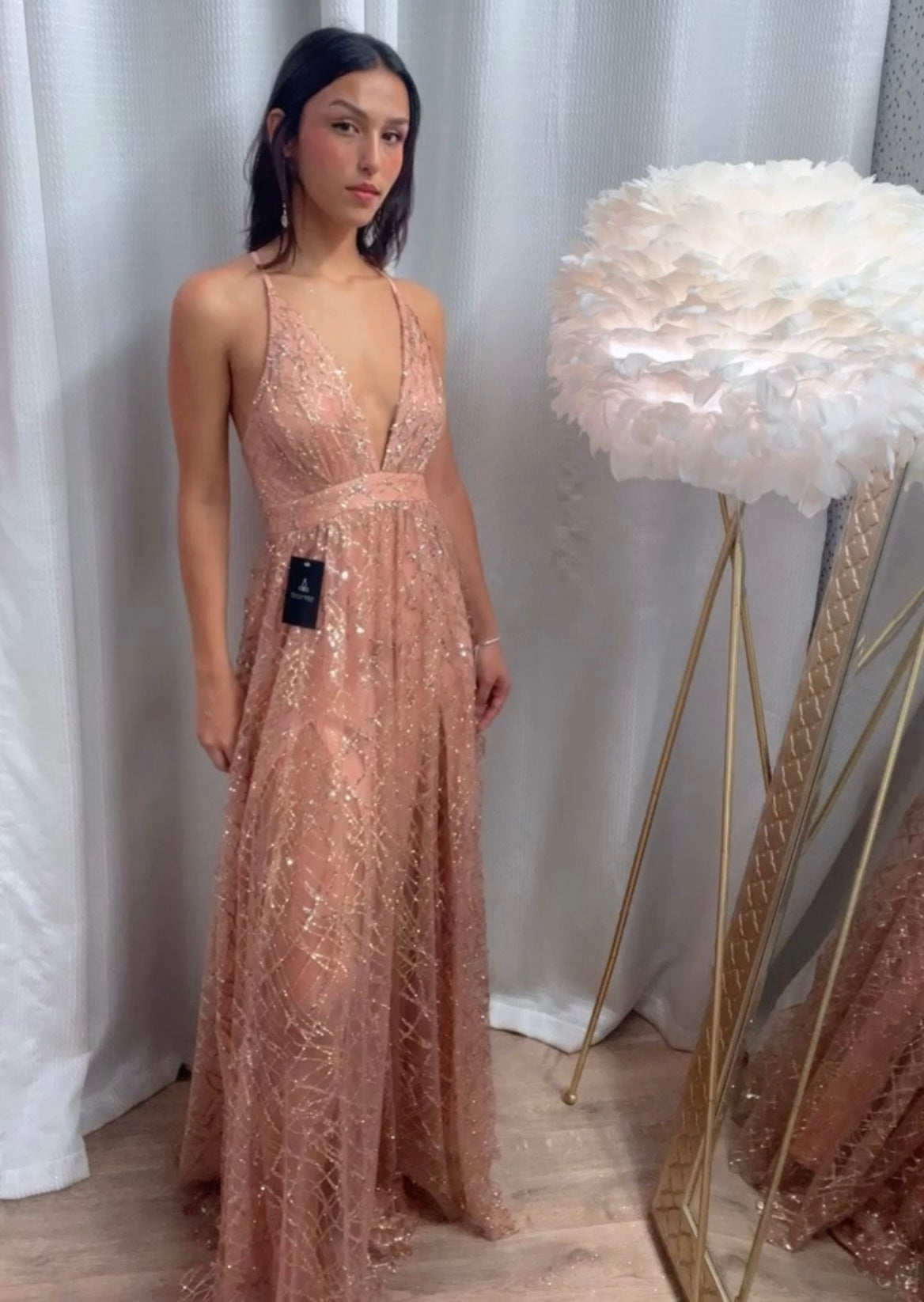 Rose Gold Sequins Long Formal Dress