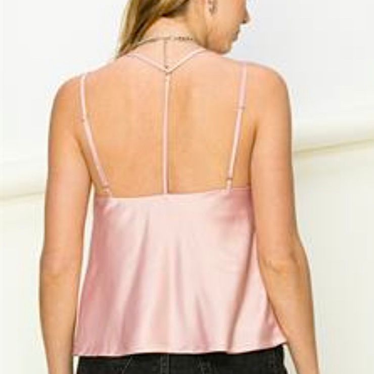 Pink Cowl Neck Satin Top