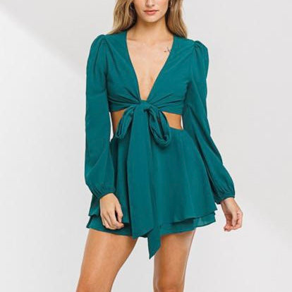 Hunter Green CutOut Long Sleeve Romper