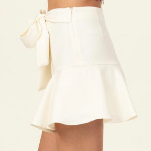 Bone White Asymmetrical Ruffled Skirt