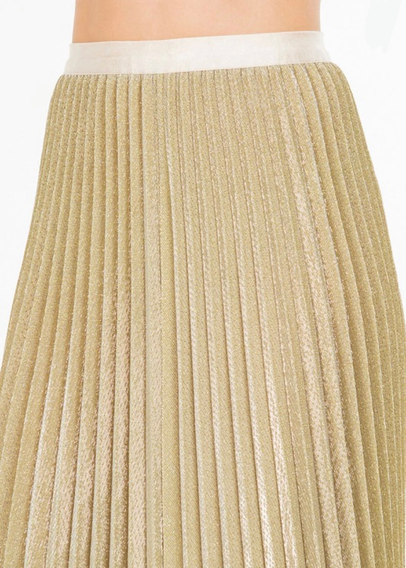 Gold Pleated Midi Skirt