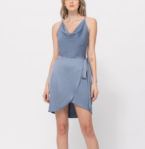 Blue Gray Cowl Neck Short Tulip Dress