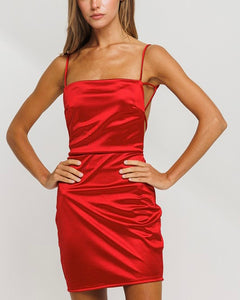 Satin Backless Red Mini Dress