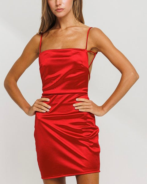 Satin Backless Red Mini Dress – MODALIER