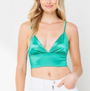 Neon Green Satin Crop Top