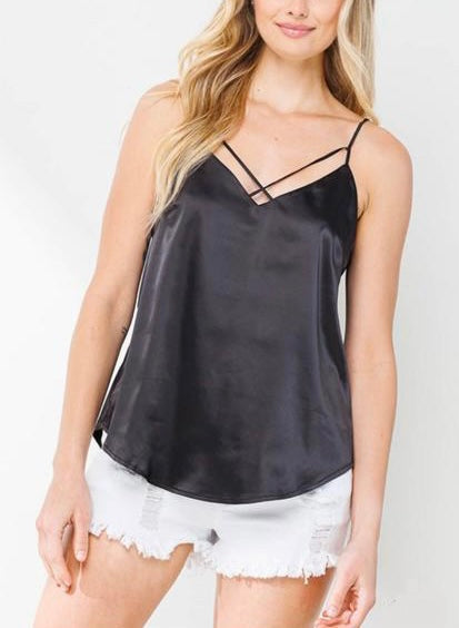 Black Satin Spaghetti Straps Top