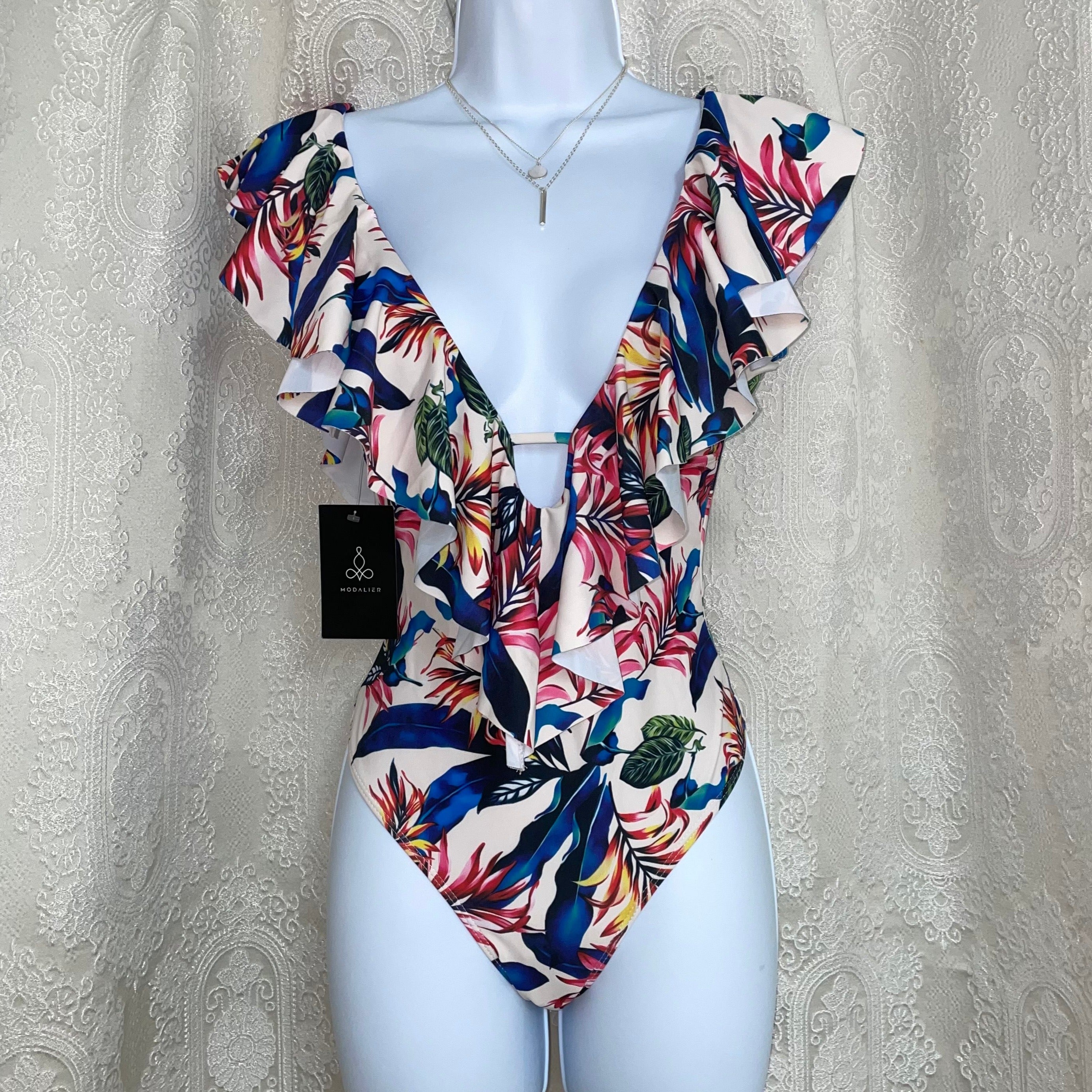 One Piece Tropical Leaves Swimsuit