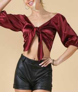 Satin Burgundy Crop Top