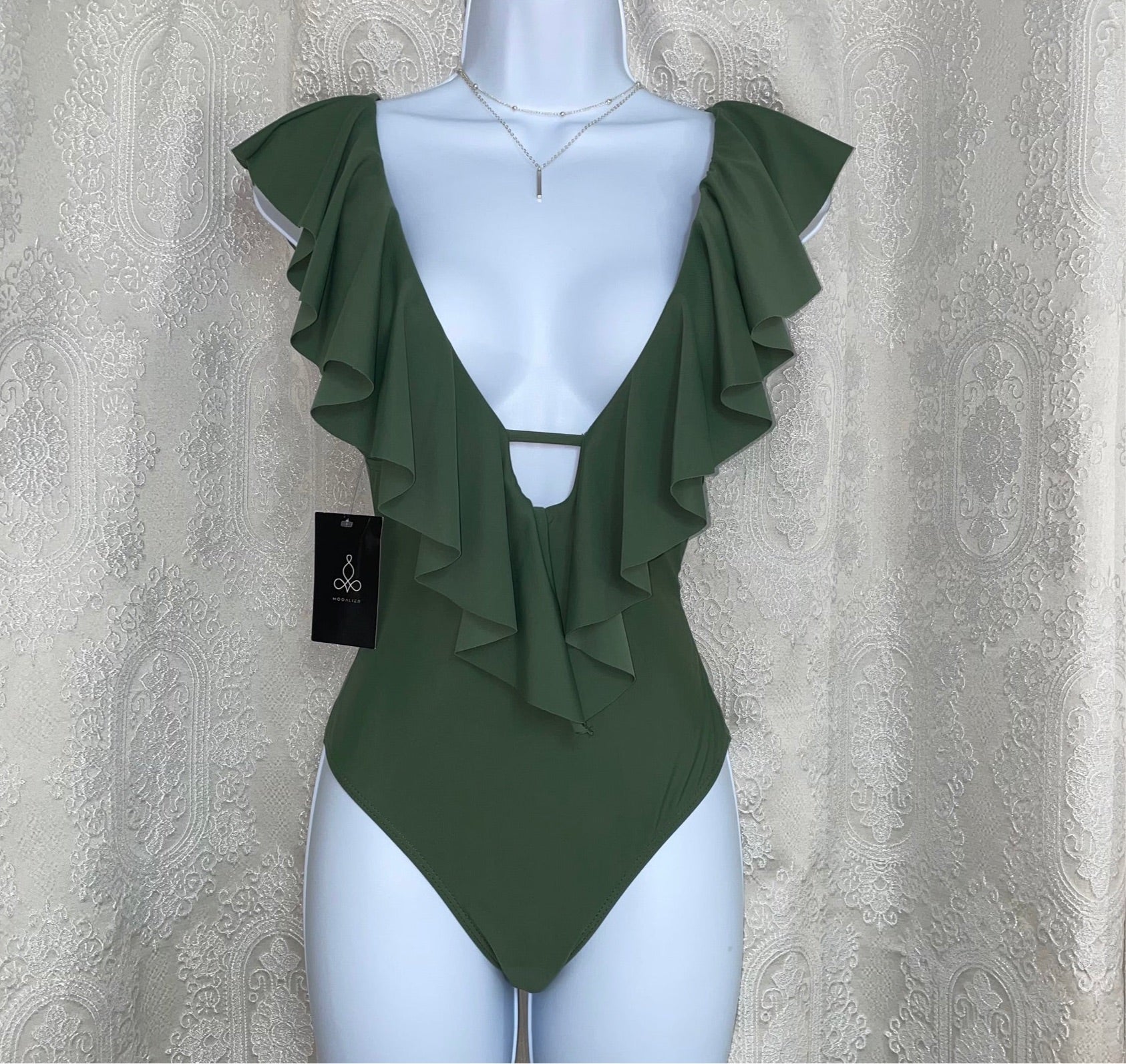 One Piece Ruffles Olive Green Swimsuit