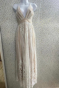 White & Nude Sequined Long Dress