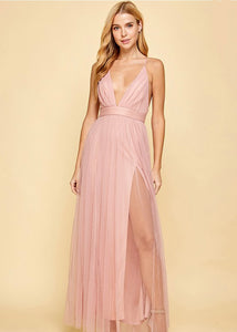 Blush Long Formal Tulle Dress