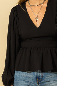 Peplum Balloon Sleeve Blouse