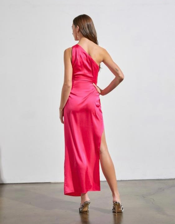 Pink One Shoulder Satin Dress