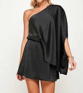 Black Satin One Shoulder Dress