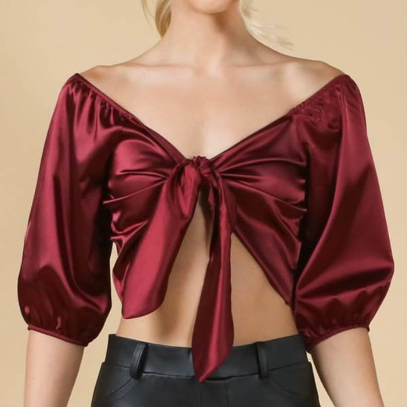 Satin Burgundy Crop Top