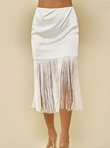 Satin White Fringes Skirt