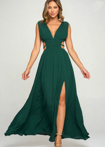 Hunter Green Side Cutout Long Dress