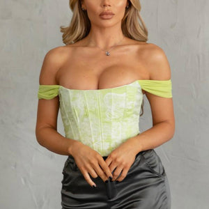 Lime Green Printed Off Shoulder Corset