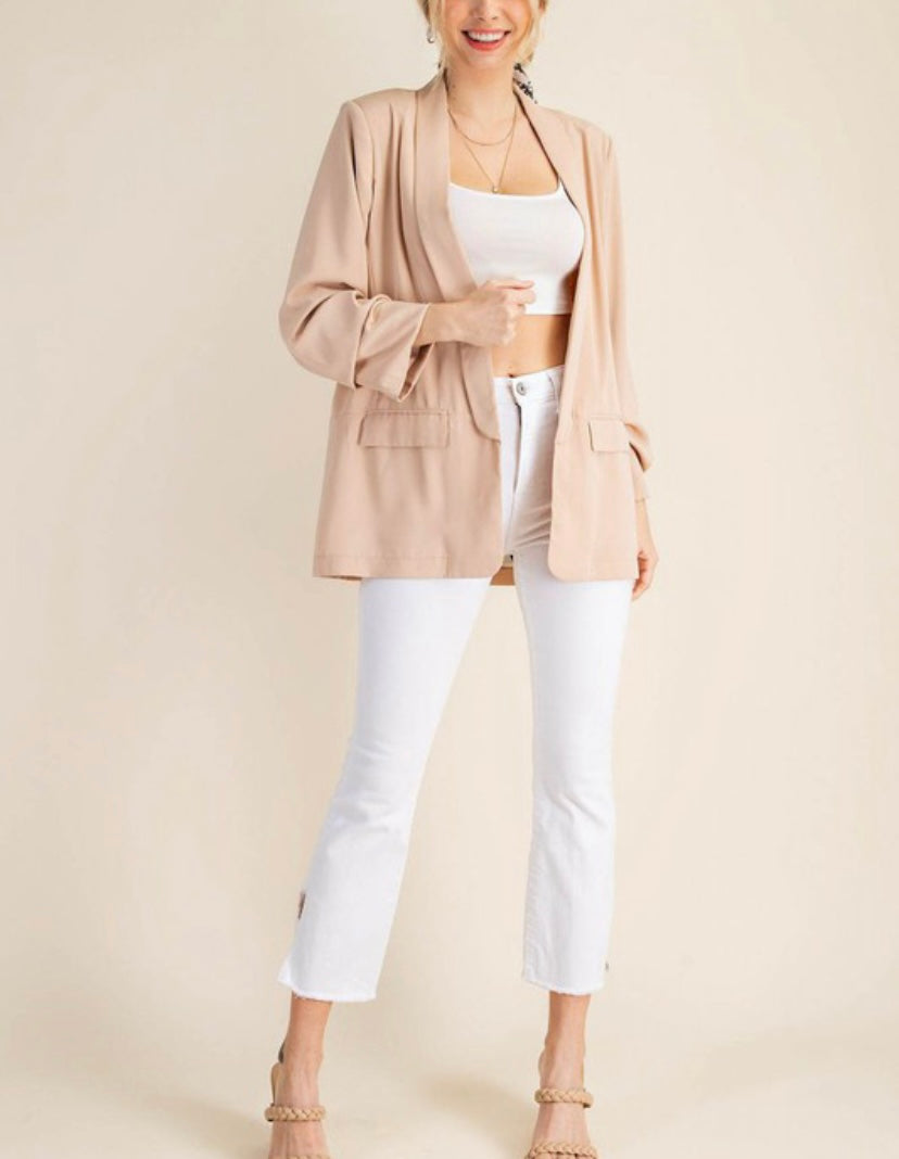 Taupe Ruched Sleeve Blazer