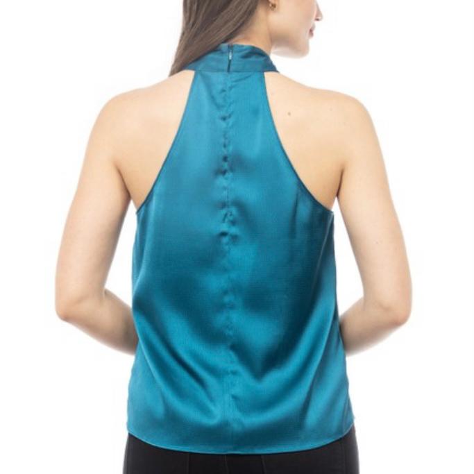 Teal Satin Crossed Front Neck Blouse