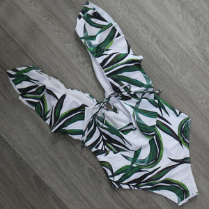 Leaf Print Ruffled Swimsuit