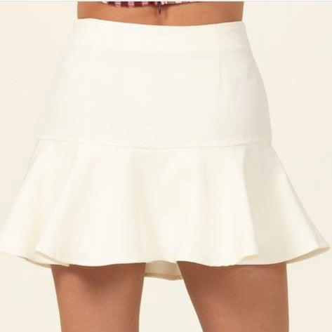 Bone White Asymmetrical Ruffled Skirt