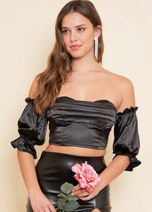 Black Off The Shoulder Satin Top