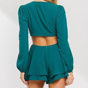 Hunter Green CutOut Long Sleeve Romper