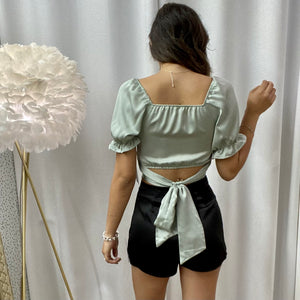 Sage Satin Crop Top