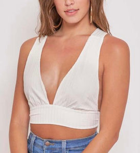 Ribbed White Open Back Top