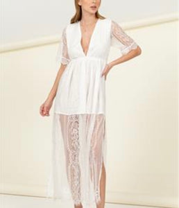 White Sheer Lace Long Dress