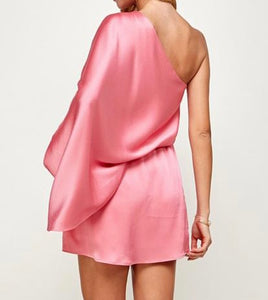 Pink Satin One Shoulder Dress