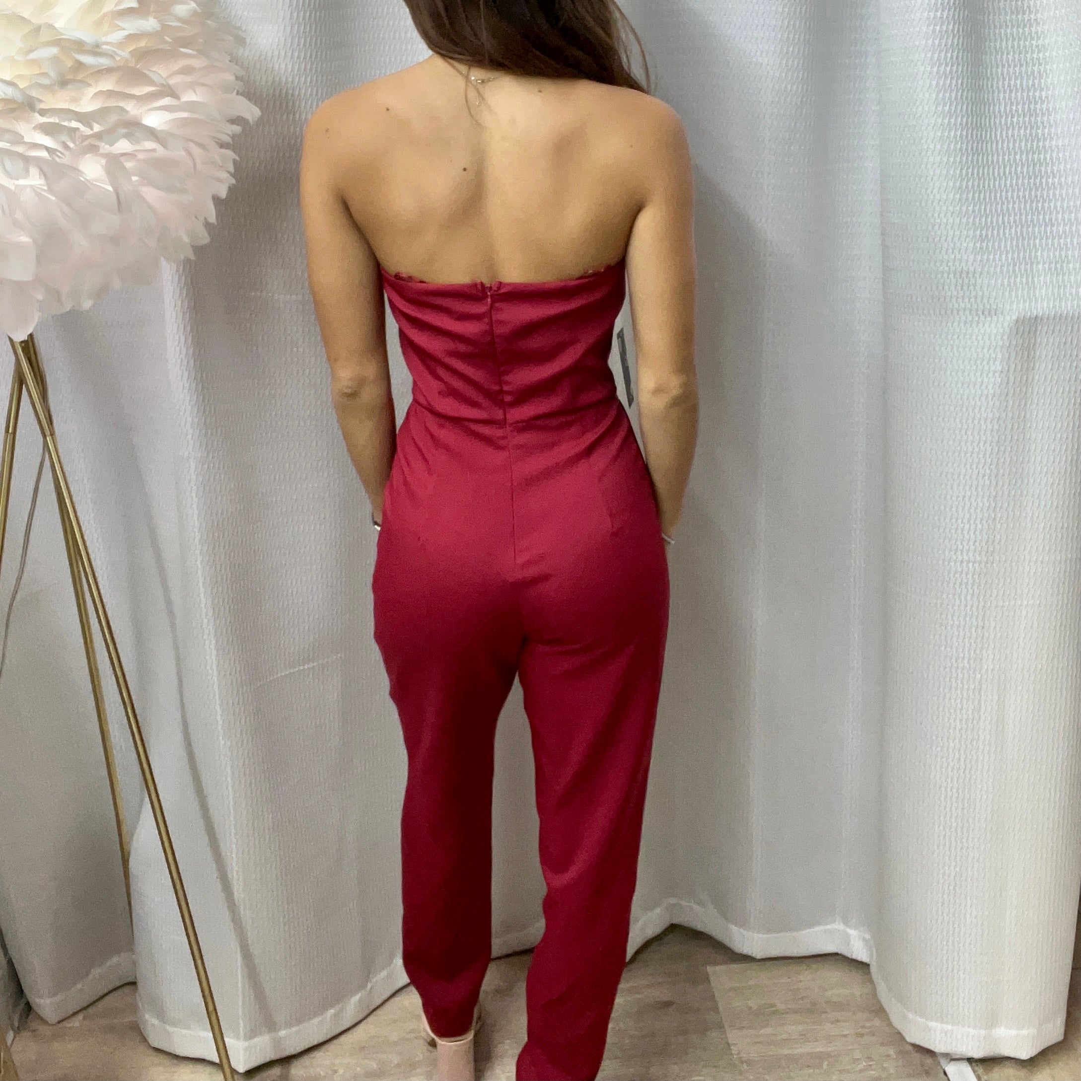 Deep Red Strapless Jumpsuit