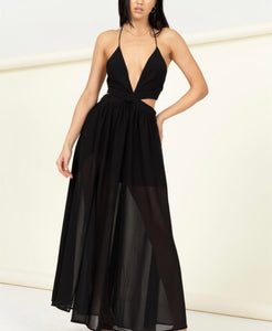 Black Halter Cutout Long Dress