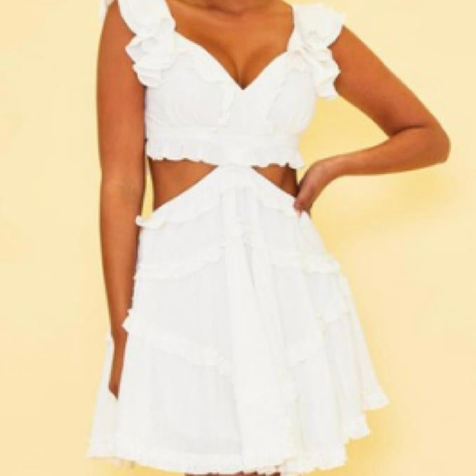 Cut Out Ruffles White Dress